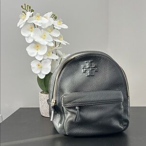Tory Burch Black Pebbled Leather Backpack